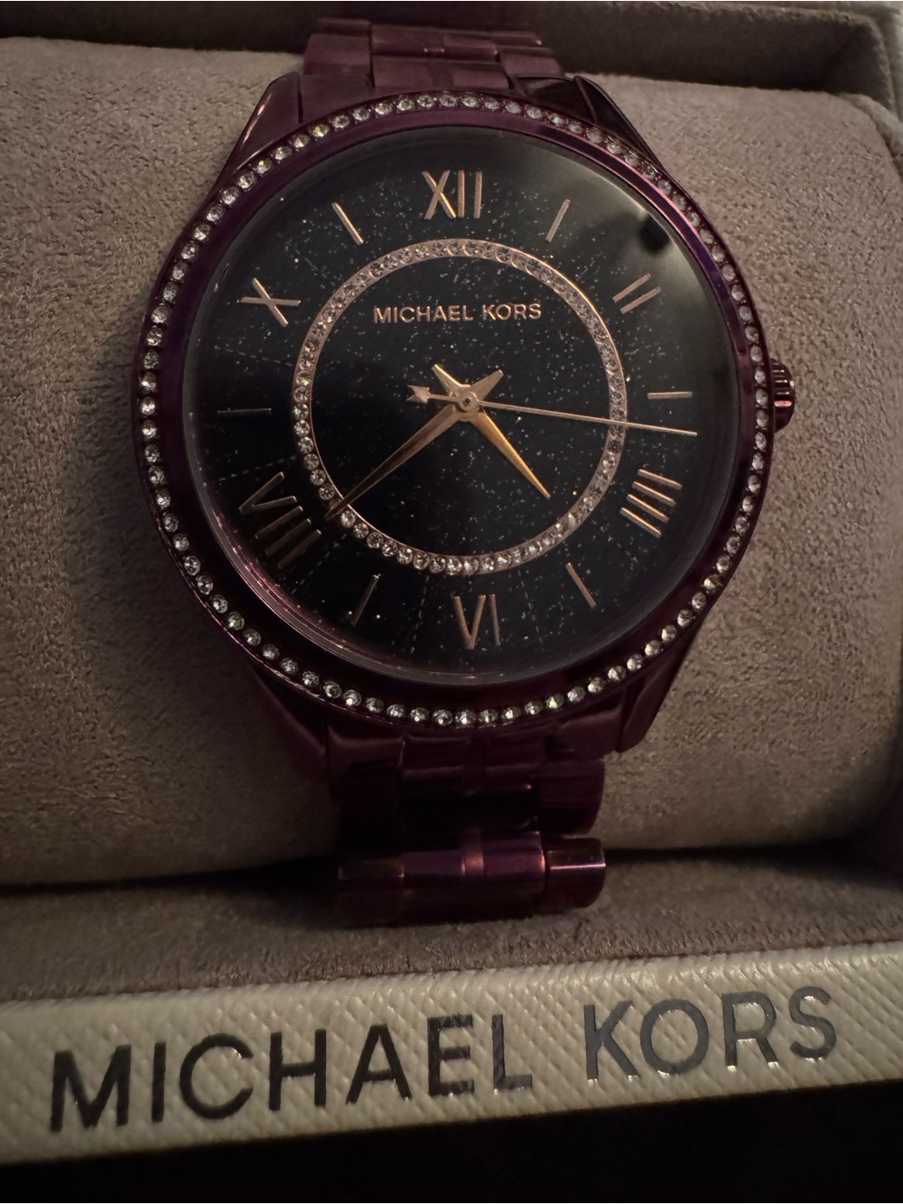Michael Kors Purple and Black Crystal-Accent Bracelet Watch